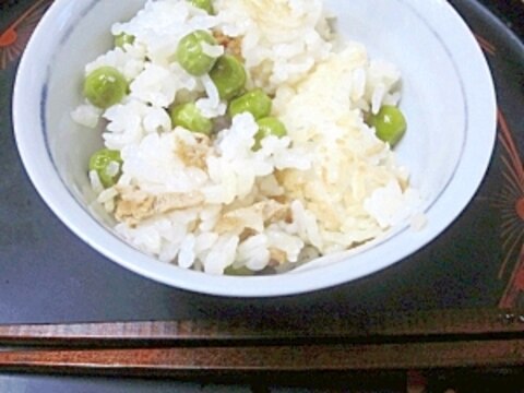 グリーンピース翡翠煮で☆　「豆釜めし」